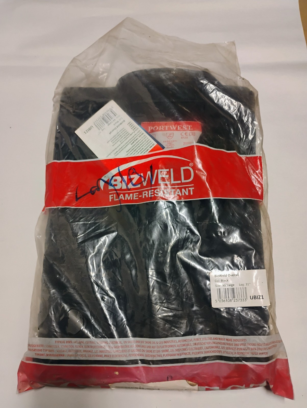 Portwest Bizweld Black Flame-Resistant XXL 31″ Leg Overall (BIZ1) UBIZ1