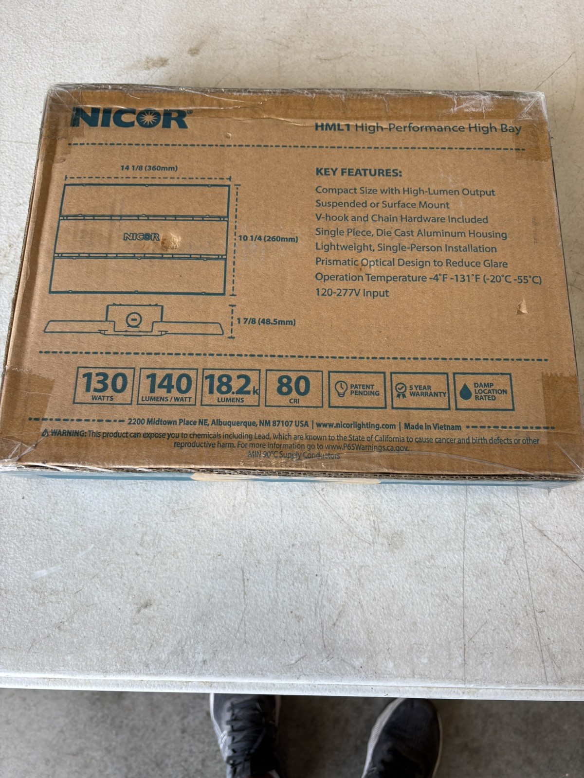 Nicor HML1 Linear LED High Bay with Sensor Socket HML1130U50A 5000K
