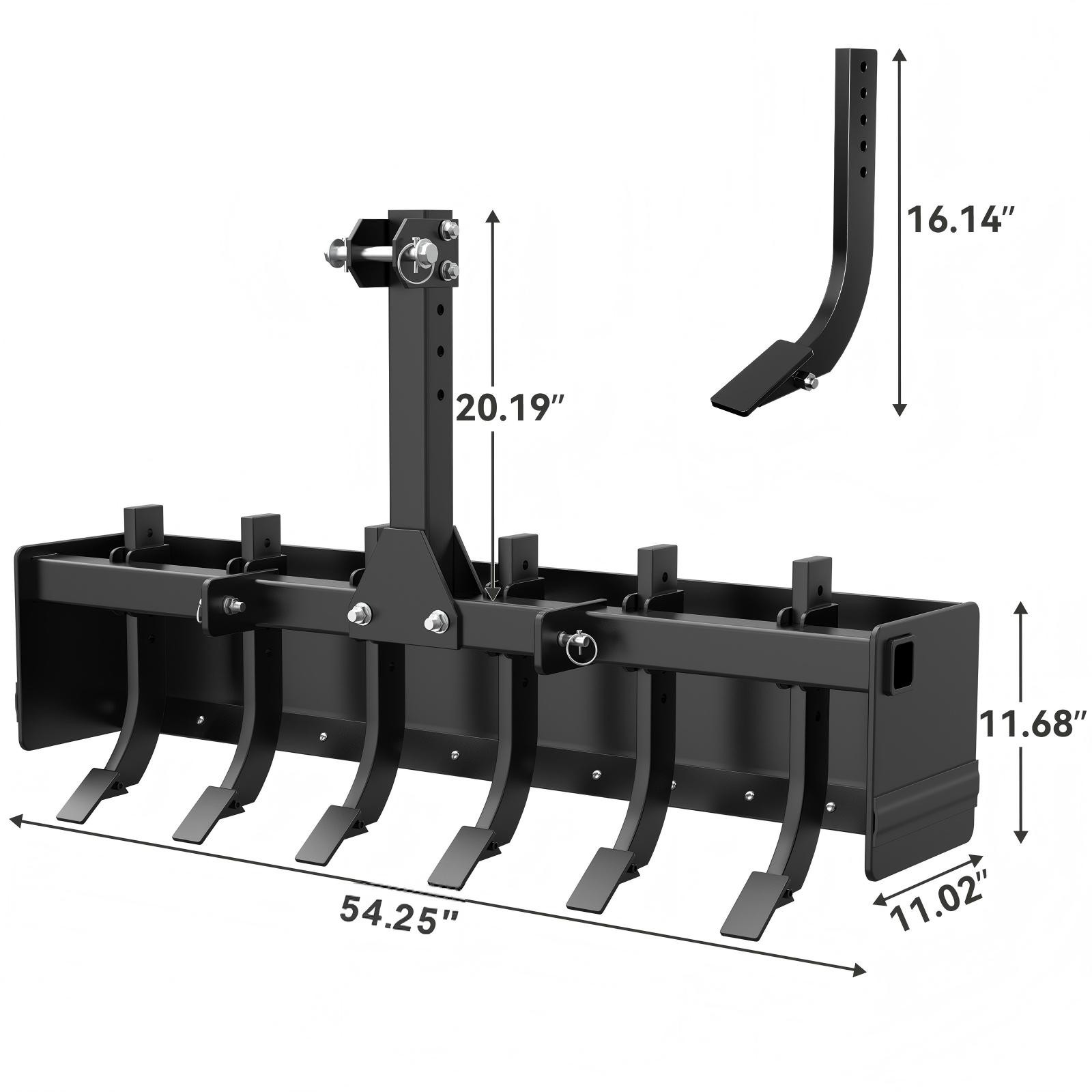 Heavy Duty Box Blade Attachment for Tractor W/ 6 Scarifier Shanks – 55″ Width