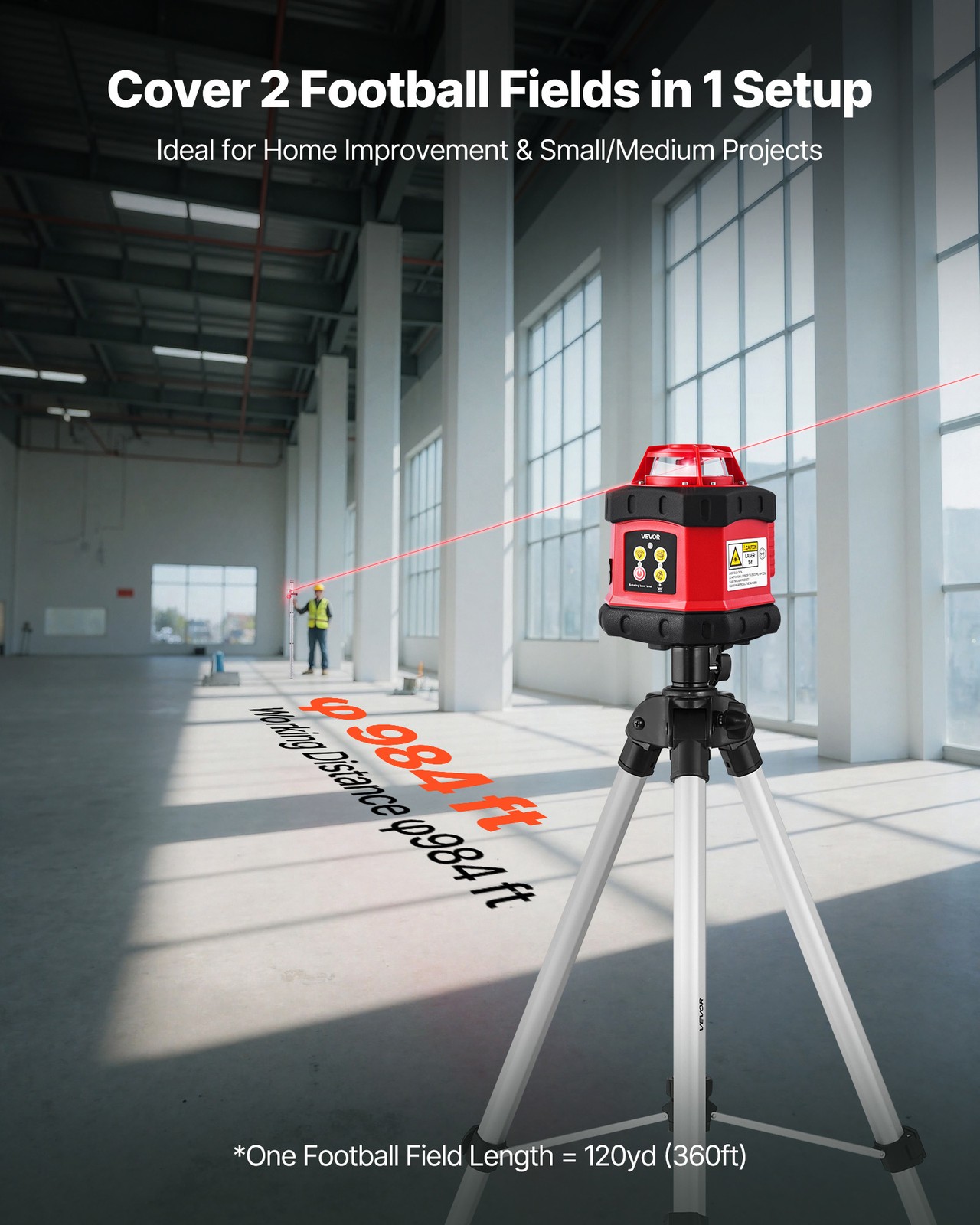 VEVOR 984ft Rotary Laser Level Kit Self Leveling Red Line with Tripod IP54