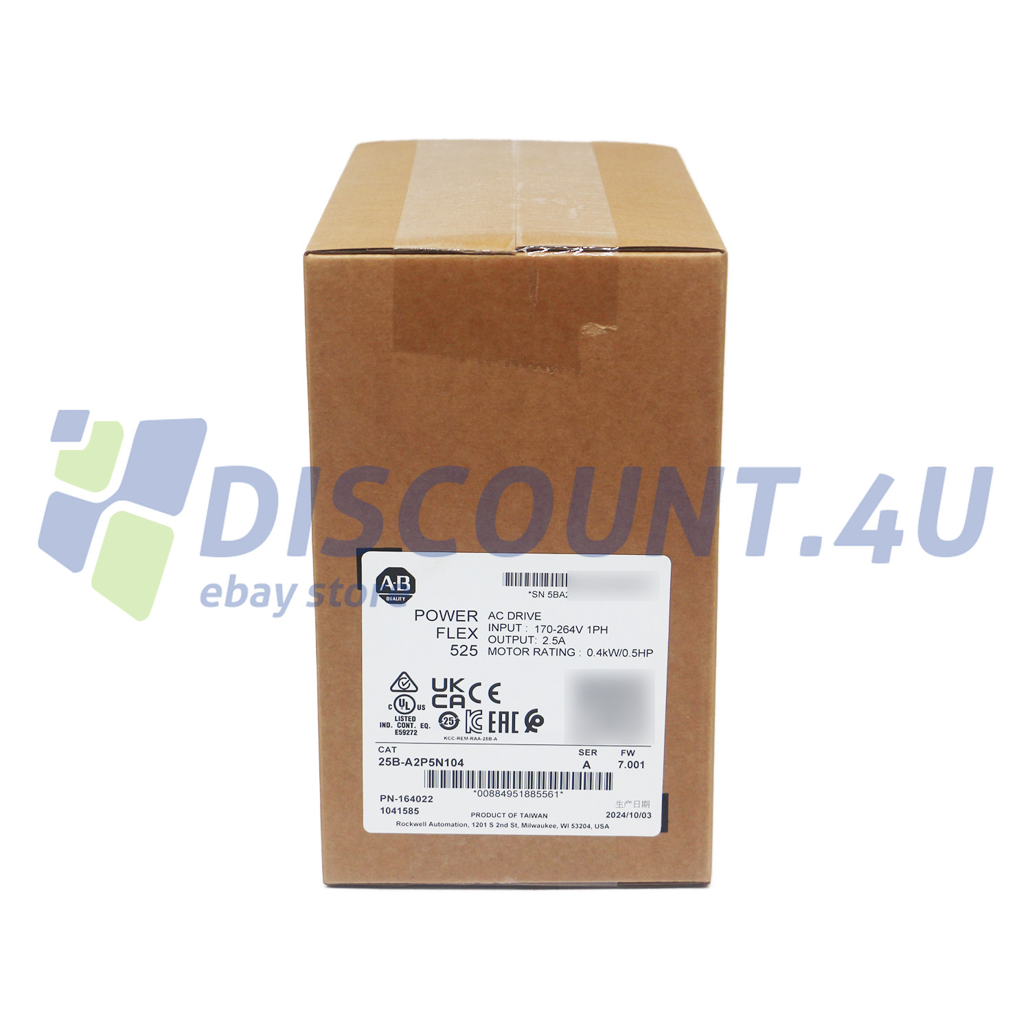 New Sealed Allen Bradley 25B-A2P5N104 Ser A PowerFlex 525 AC Drive 0.4kW 0.5Hp