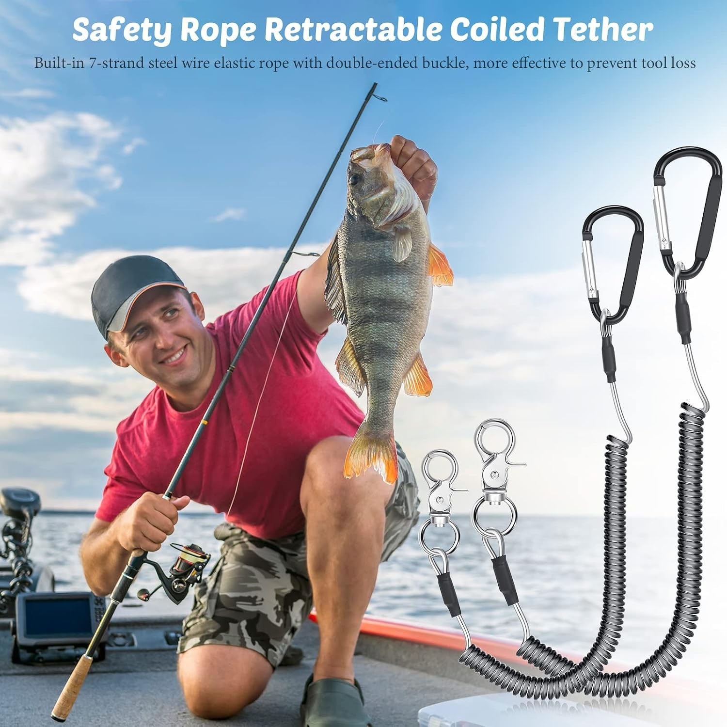 Hands-Free Fishing Tool Lanyard Set – Retractable | 6 Durable Black Lanyards