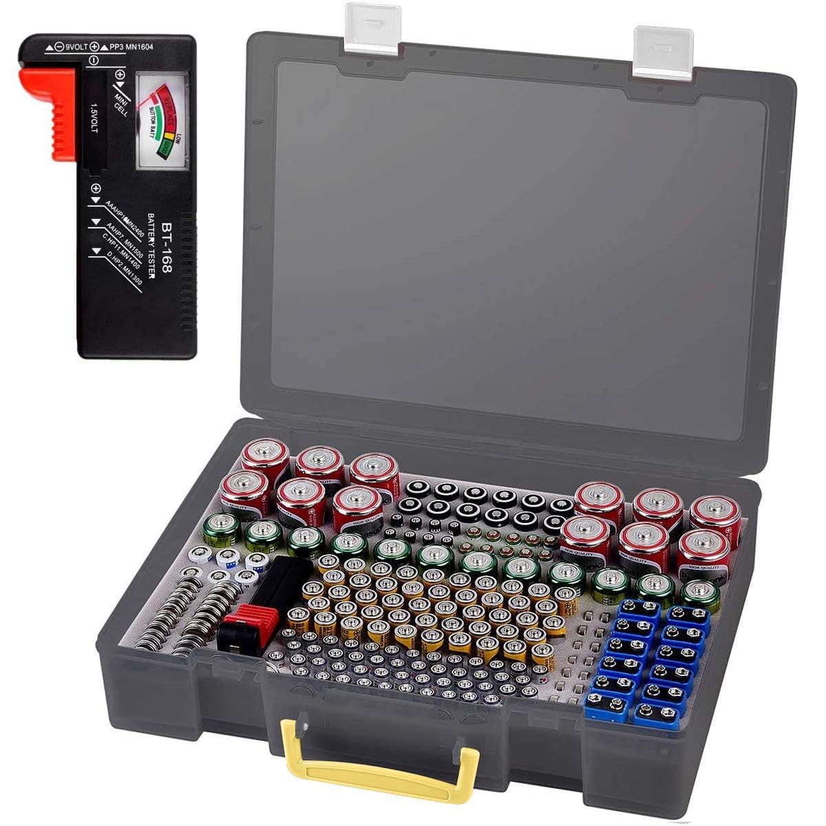 Battery Organizer Storage Holder- Batteries Case Containers Box Large, Black