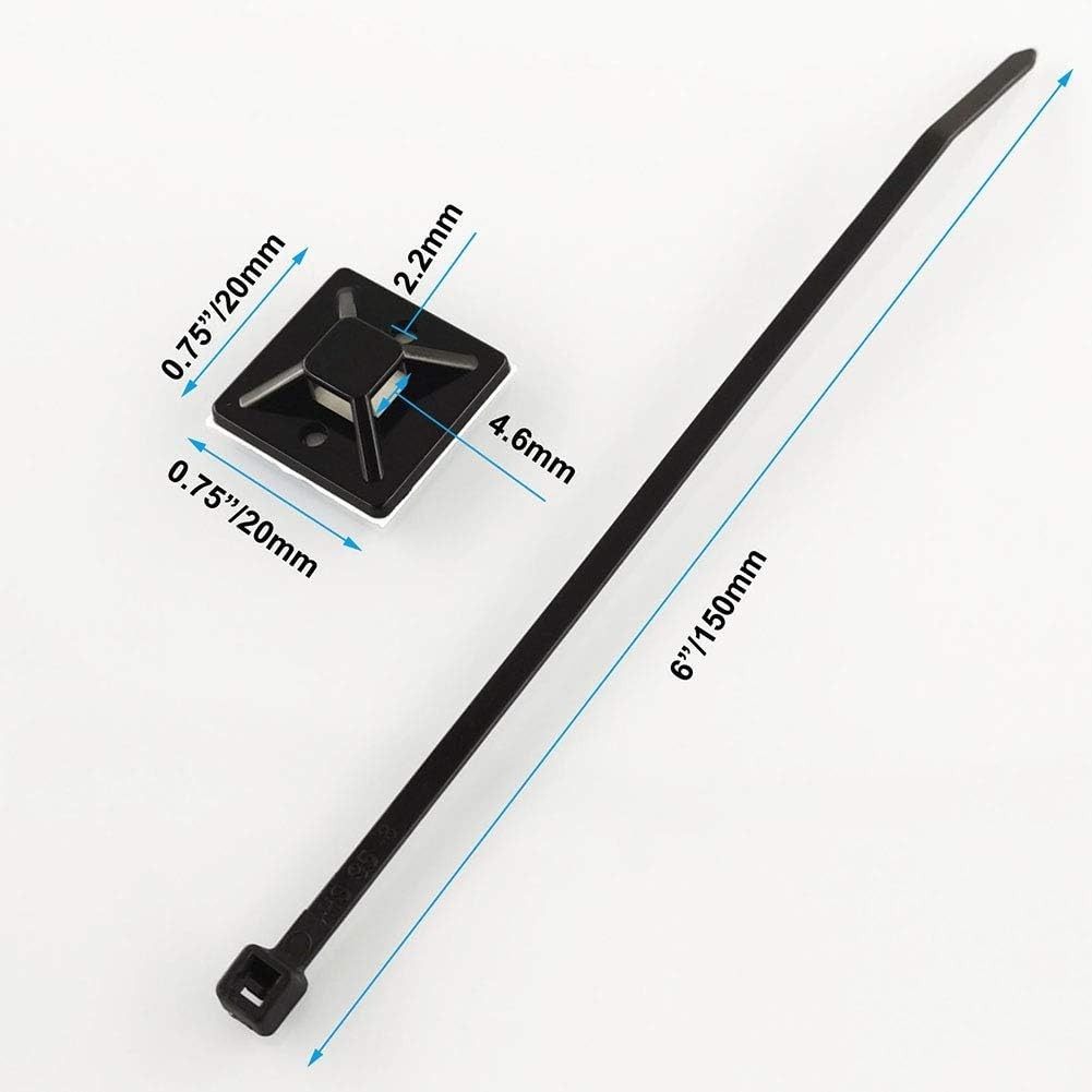 Weatherproof Cable Management Clips with 6″ Zip Ties – 100 Durable Adhesive Sets
