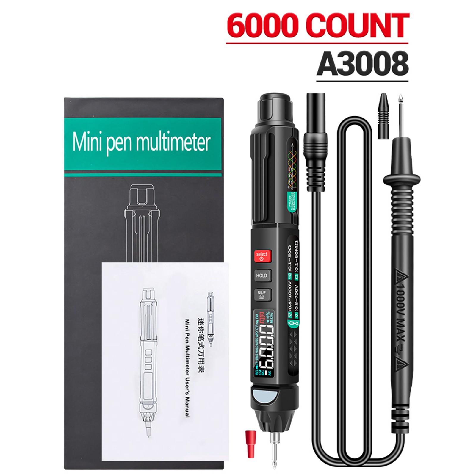 Pocket Digital Multimeter Electrical Tester w/ Data Hold Backlight for On