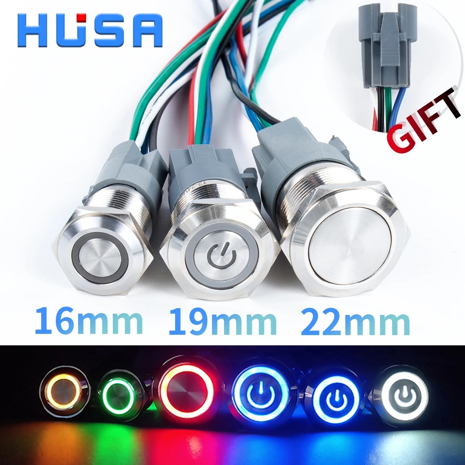16mm 12V LED ON OFF Waterproof Stainless Steel Latching Push Button Power Switch