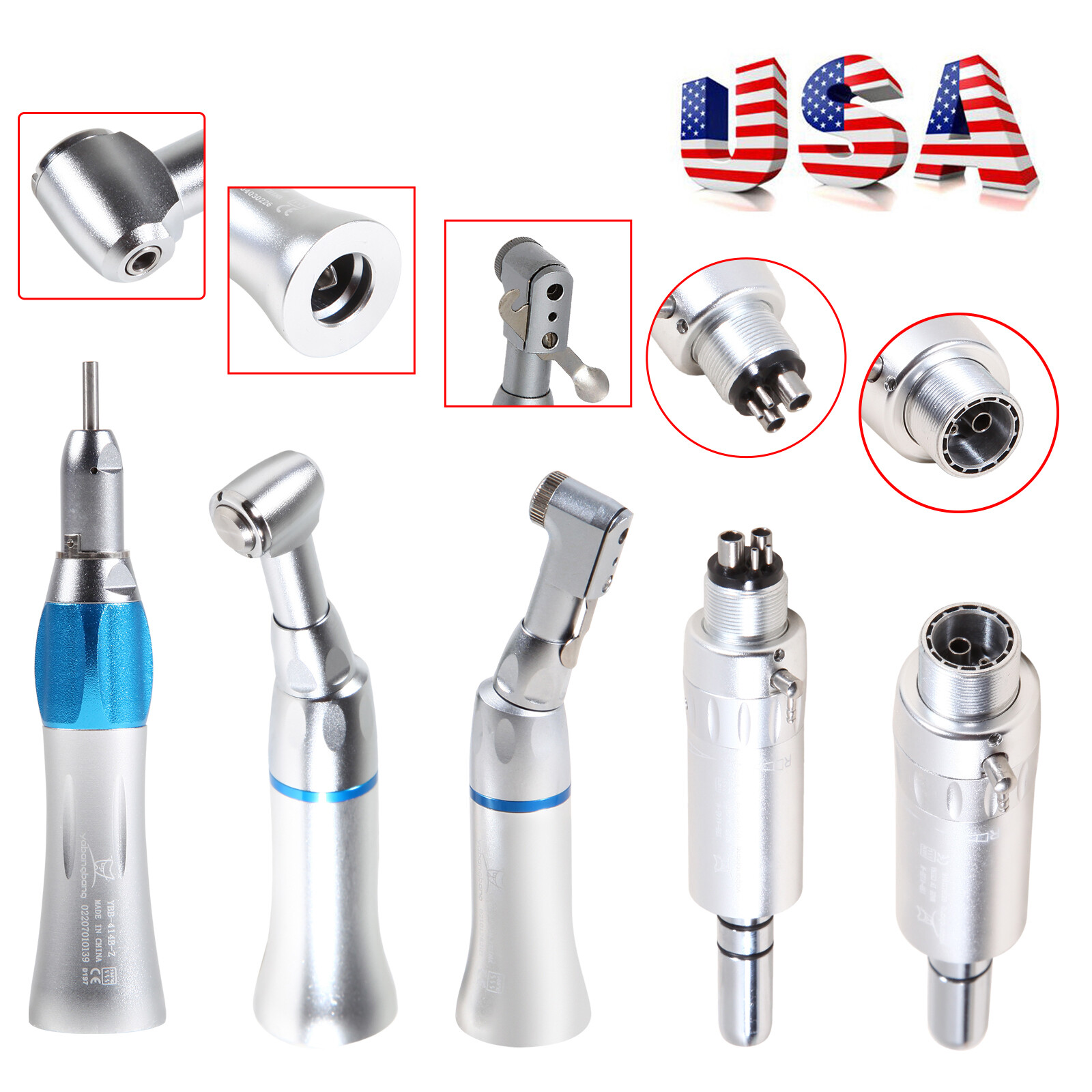 Dental Low Speed Handpiece Air Motor Push/Latch Contra Angle Straight