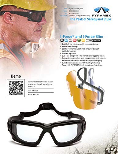 Pyramex I-Force Sporty Dual Pane Anti-Fog Goggle, Black Frame/Gray Anti-Fog Lens