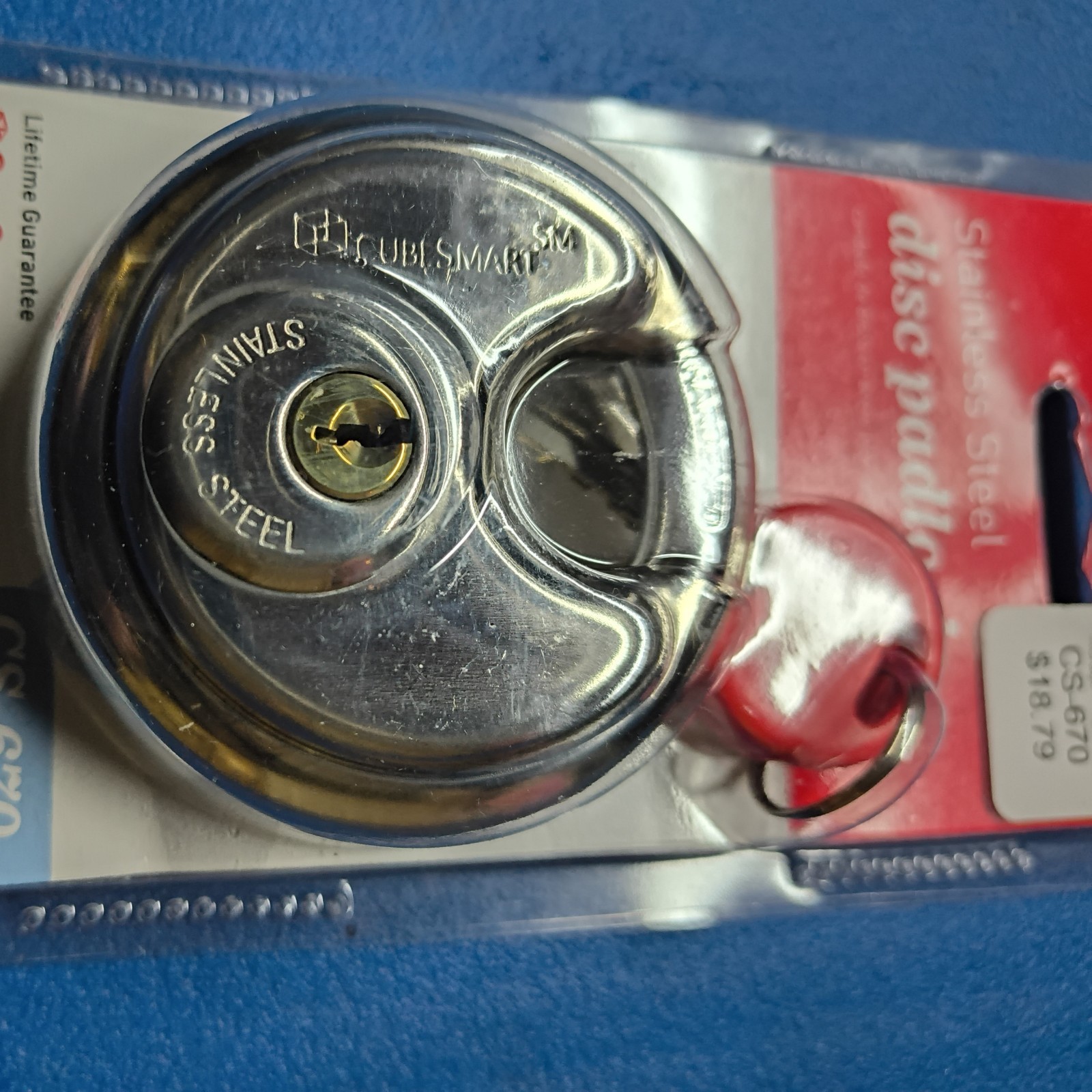 CubeSmart 2¾» Stainless Steel Disc Padlock New Key Lock Storage Locker U Haul