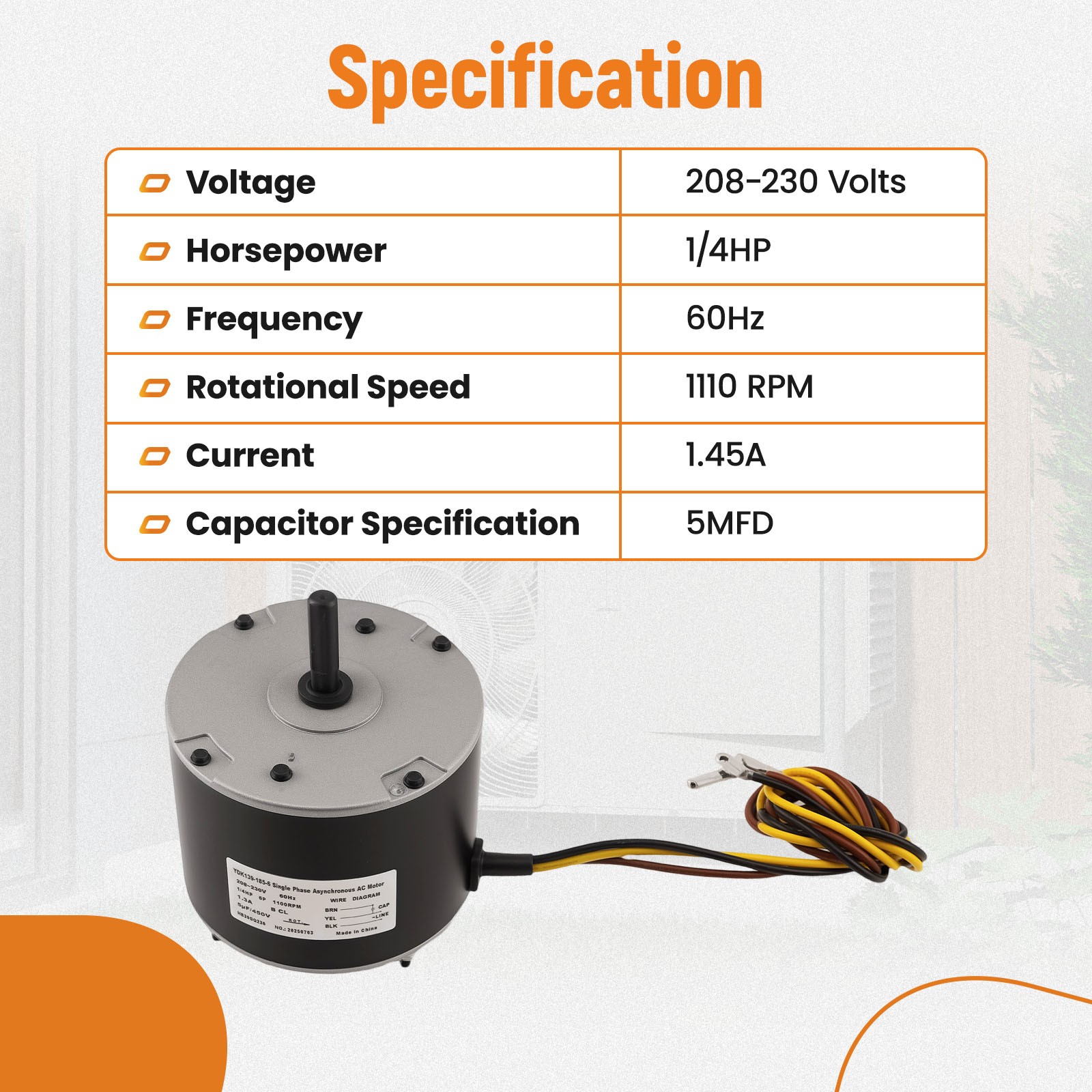 Fan Motor For Zhongshan Broad-Ocean 1/4 HP 208V-230Volt Y7S623C835L HC39GE226