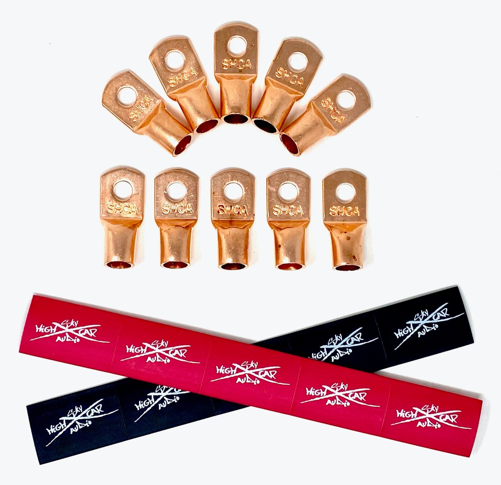 (10) 1/0 Gauge Copper Ring Terminals 3/8″ RED/BLACK Heat Shrink Tubing LUGS