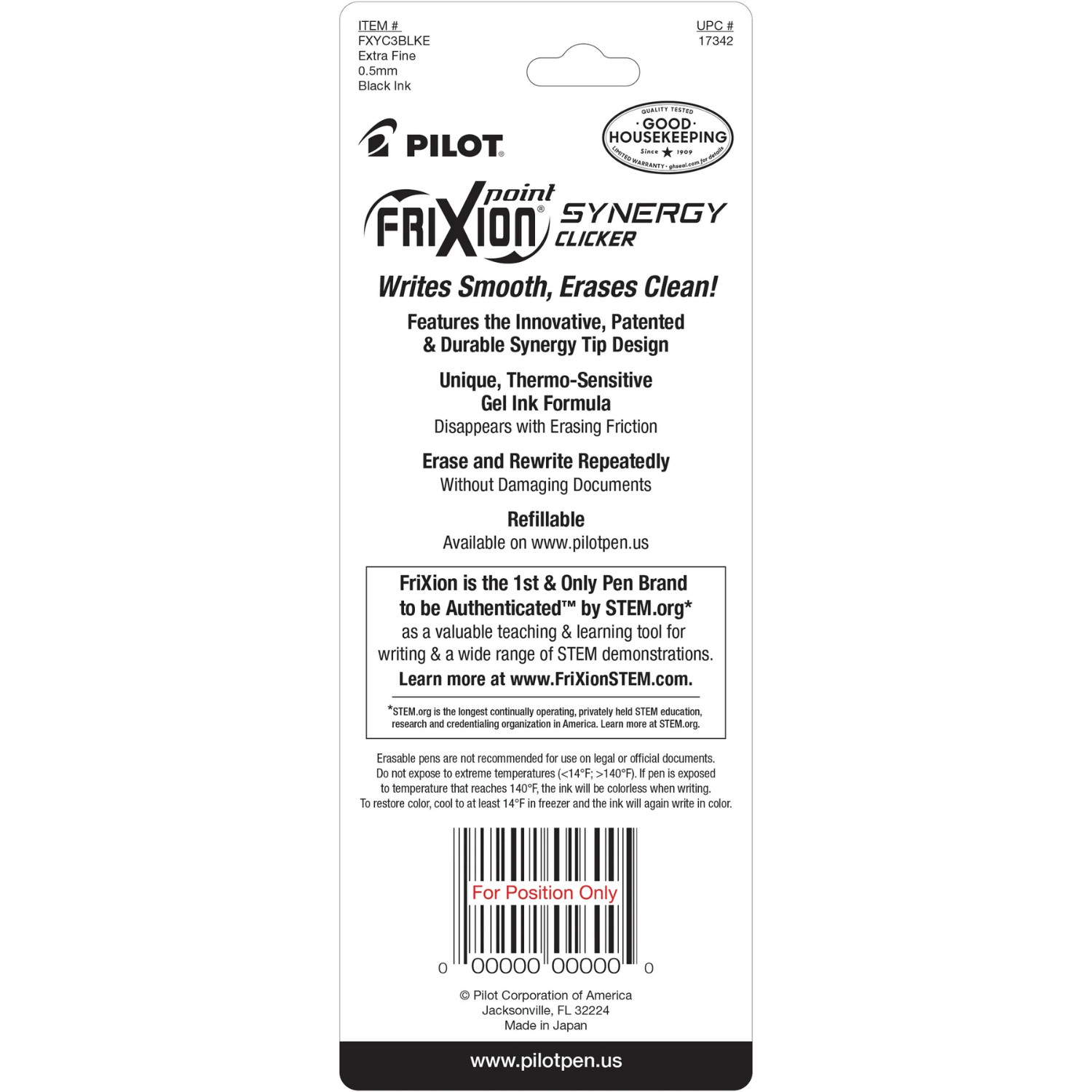 Pilot Frixion Clicker Erasable Gel Pens, Extra Fine Point, Black Ink, 3 Count