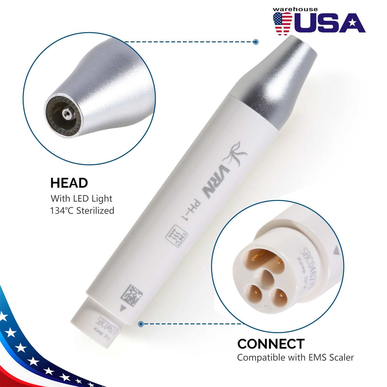 1-10 Dental LED Detachable Scaler Handpiece for Ultrasonic Piezo Scaler VRN-A8