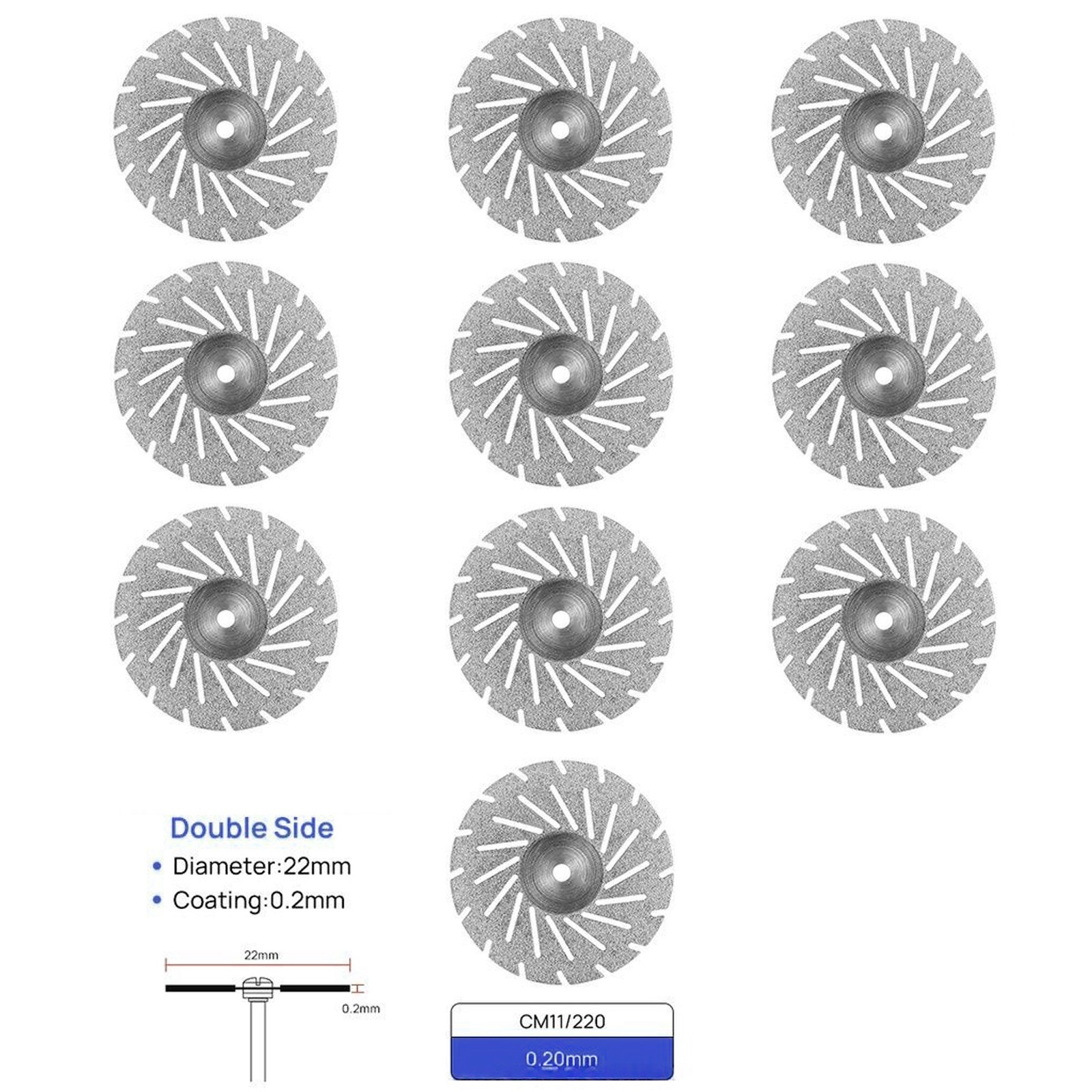 Dental Lab Diamond Wheel Disc Ultra-thin Double Side Grit Disk Cutting Tool 22mm