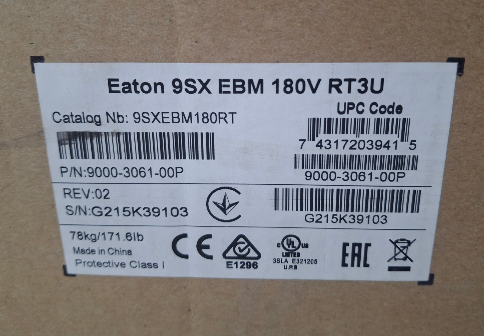 EATON 9SXEBM180VRT3U Extended Battery Module for Eaton 9SX UPS 5KVa