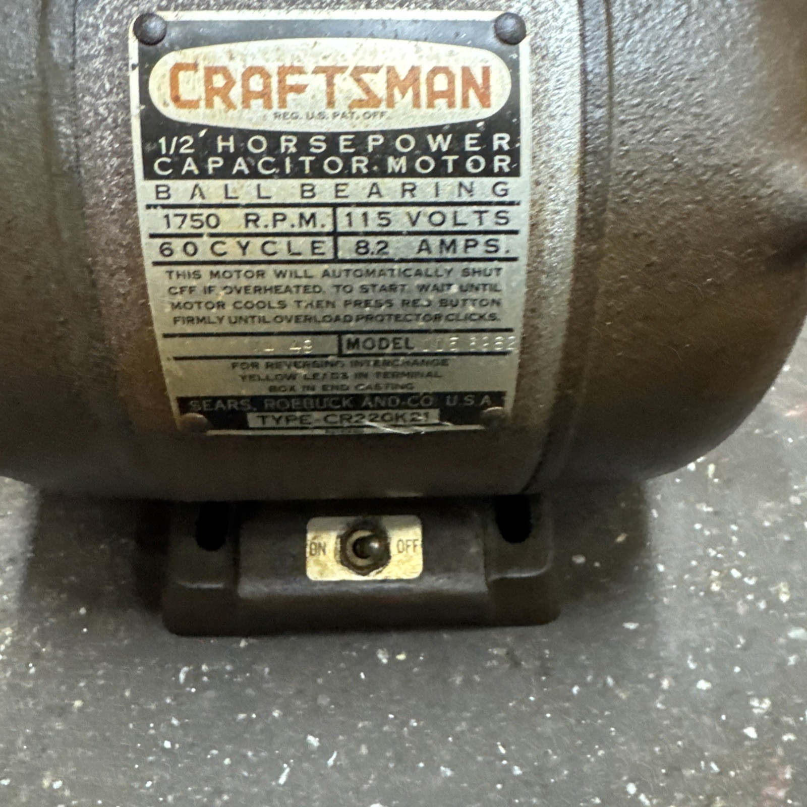CRAFTSMAN 1/2 Hp Electric Motor 1750 RPM 115V 8.2 AMP Model 115.6962 Read Ad