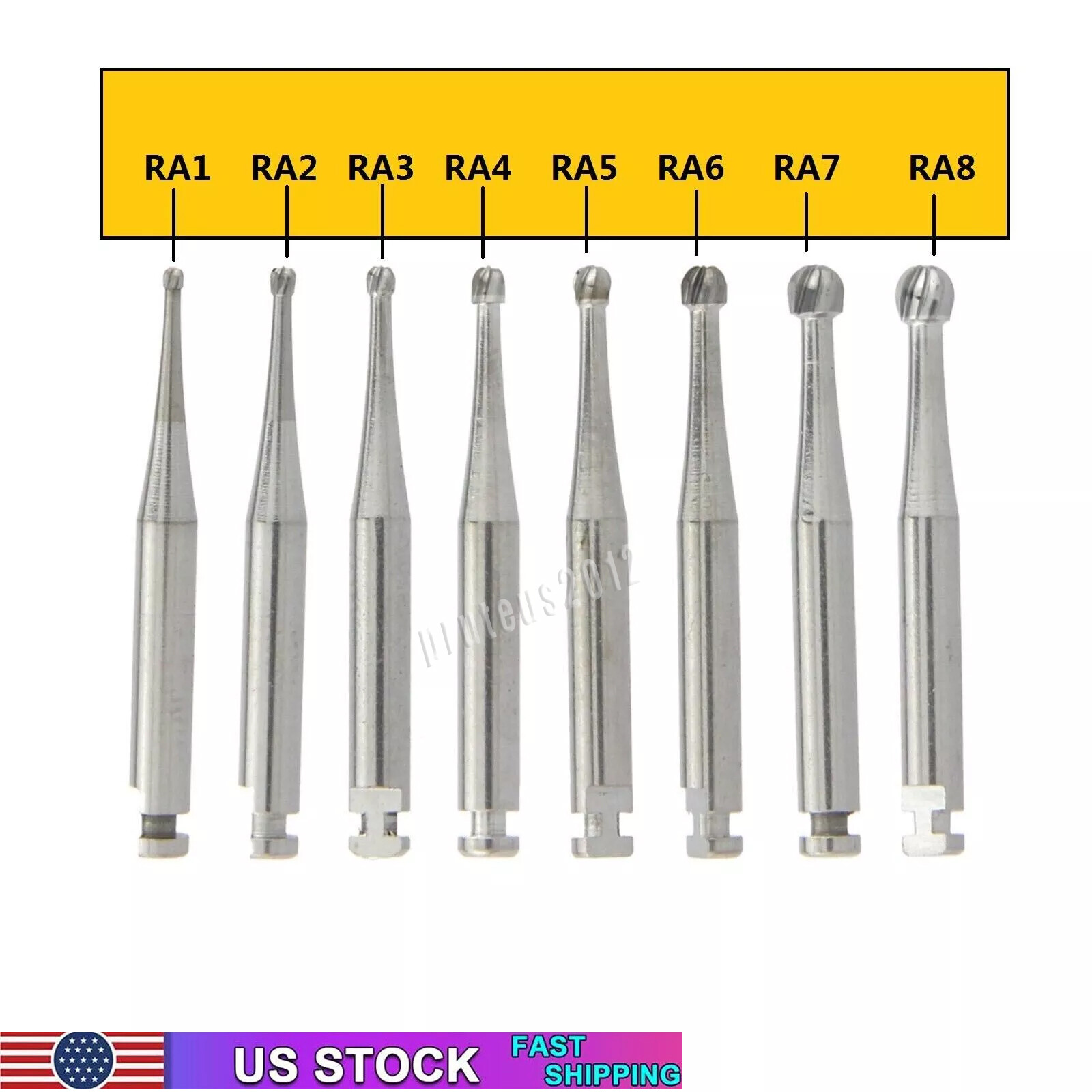 RA #1-8 Regular Round Carbide Burs for Slow Speed Latch Type RA1-RA8 Dental