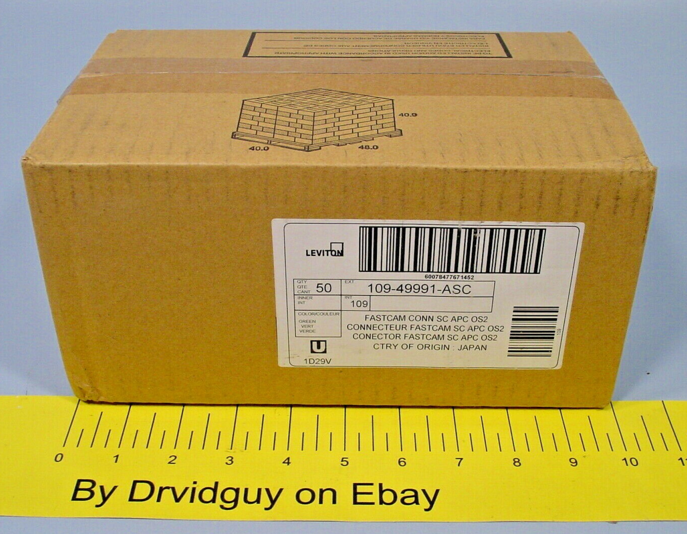 Box of 50 Leviton 49991-ASC FastCAM Pre-Polished Fiber Optic Connector; Green