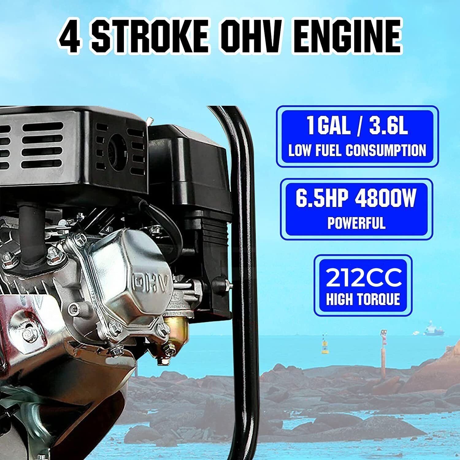 2″ 6.5 HP 4-Stroke Gasoline Semi-Trash Water Pump High-Pressure Transfer Pump