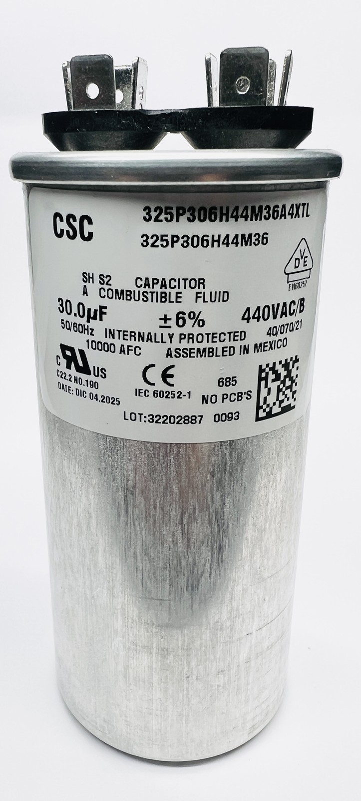 CSC 325P306H44M36A4XTL 30.0 uF 440V 32155391 0520 Run Round Capacitor 50/60HZ