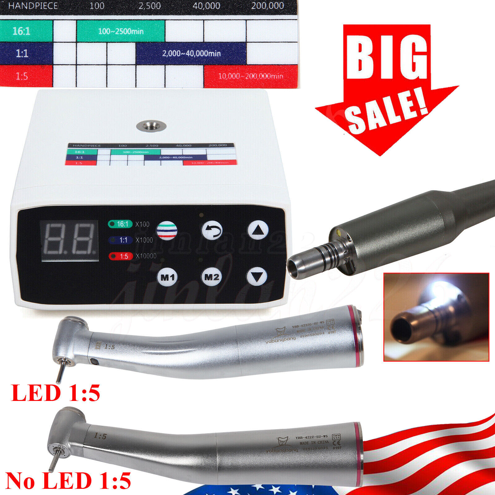Dental NSK Style Brushless LED Electric Micro Motor /1:5 Increasing Handpiece US