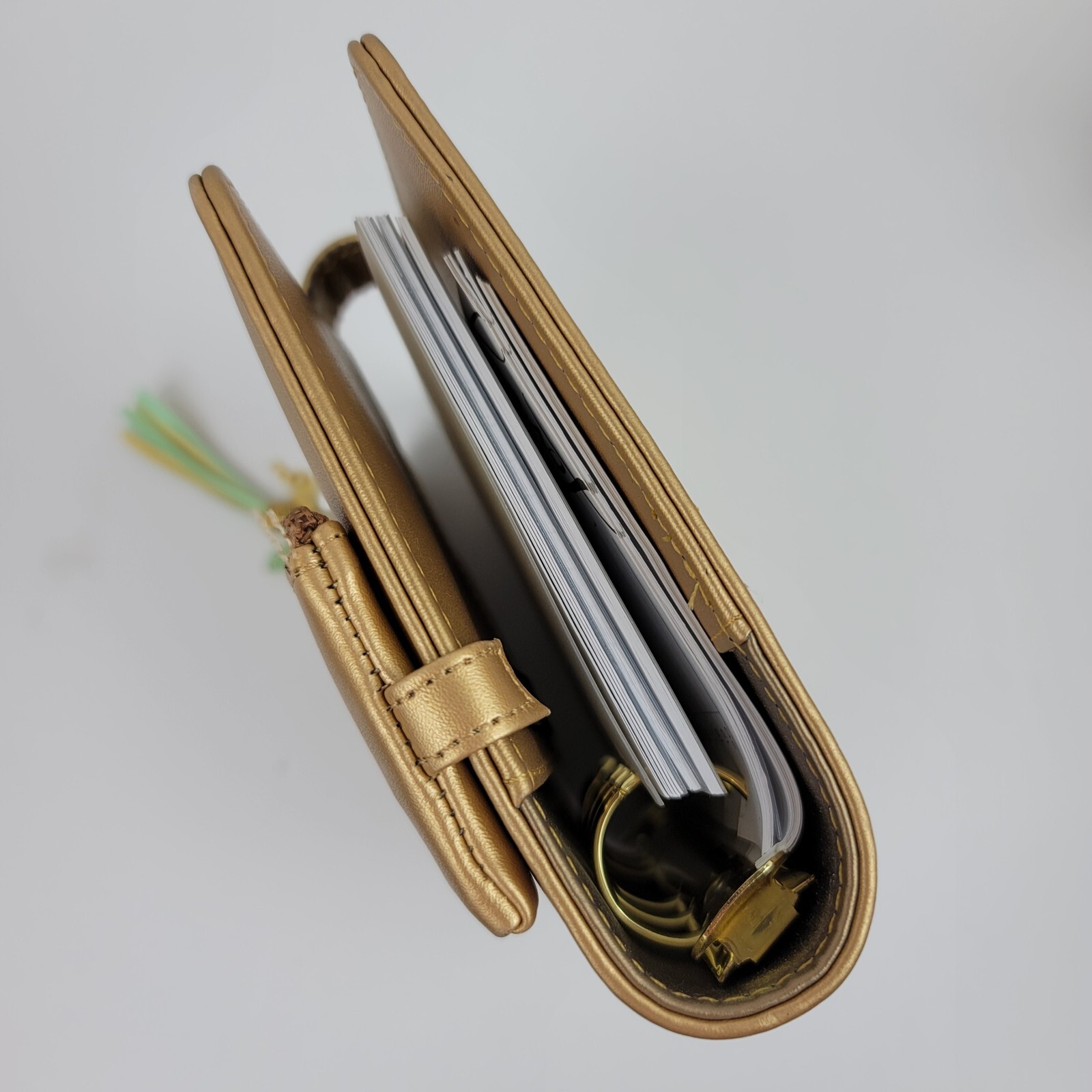 Metallic Gold White Stripe Snap Planner Pencil Pouch Stork Tassel Tabs Pages 6×8