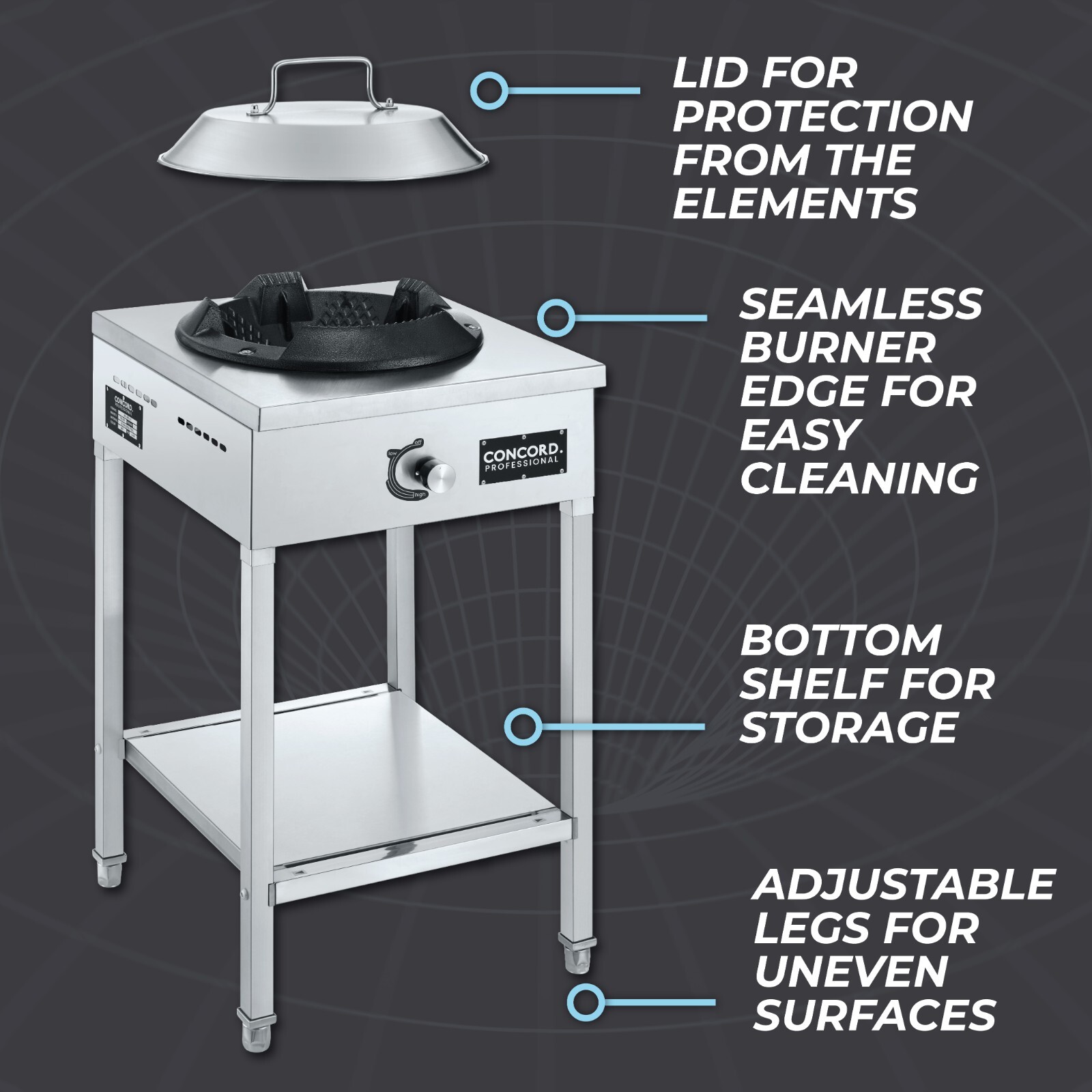 CONCORD Professional Vortex Burner Stainless Steel Commercial Wok Stove