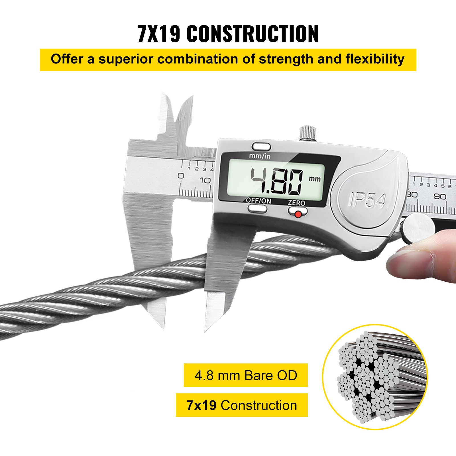 VEVOR T304 3/16″ Stainless Steel Cable Wire Rope 7×19 250FT Railing Kit
