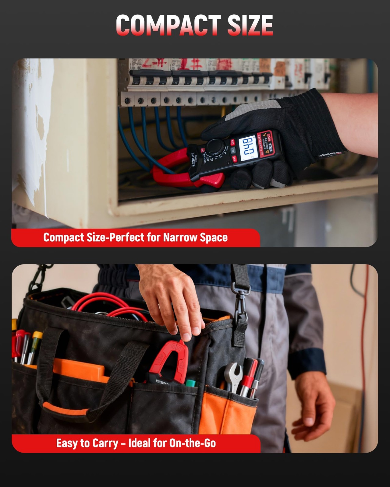 Digital Clamp Meter 400A AC Current, 600V AC/DC Voltage, Auto Ranging Multimeter