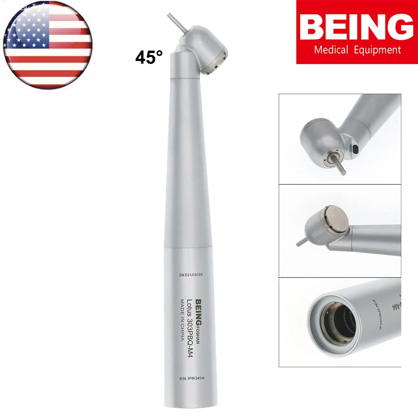 US BEING COXO Dental 45° Angle Surgical Handpiece Fiber Optic KAVO 6 Pin Coupler