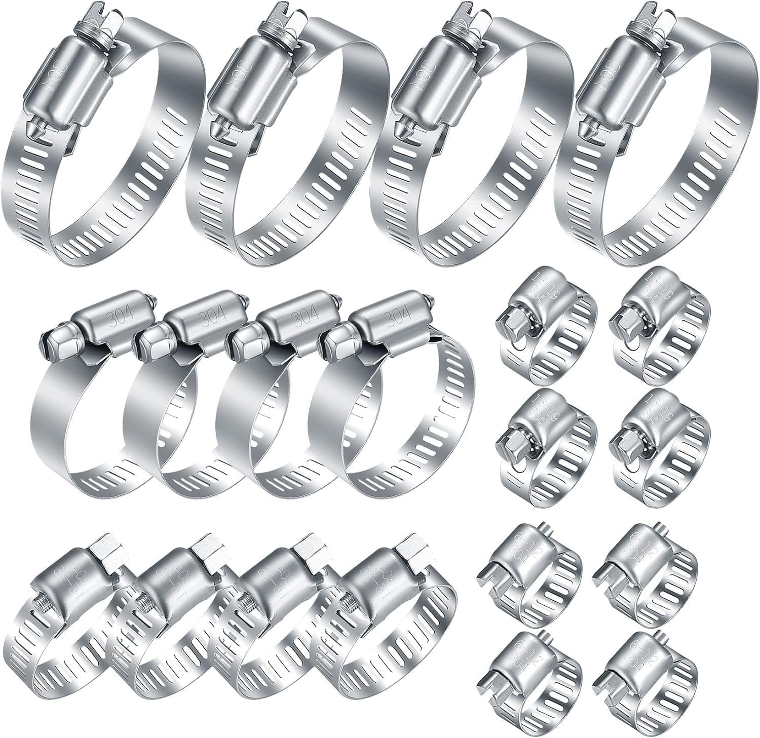 20Pcs Adjustable Stainless Steel Hose Clamps Assortment Kit, 1/4-2 in 6-51mm …