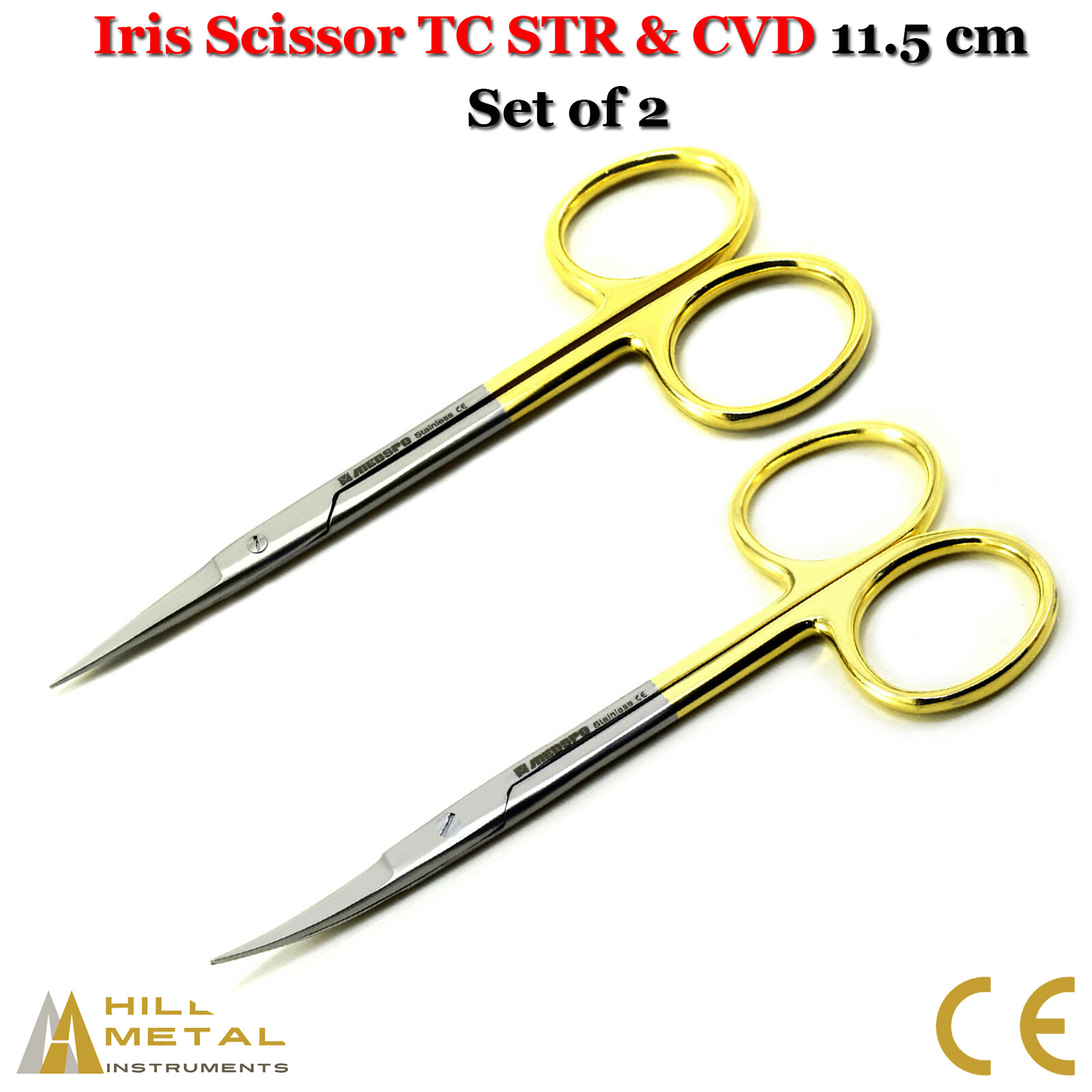 TC Iris Scissors 4.5″ Curved and Straight Dental Surgical Instruments Set of 2