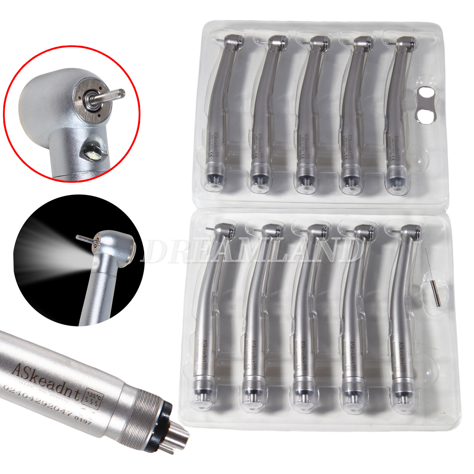 10 x US Ship Denshine 4 Hole Dental LED High Speed Handpiece E-generator Turbine