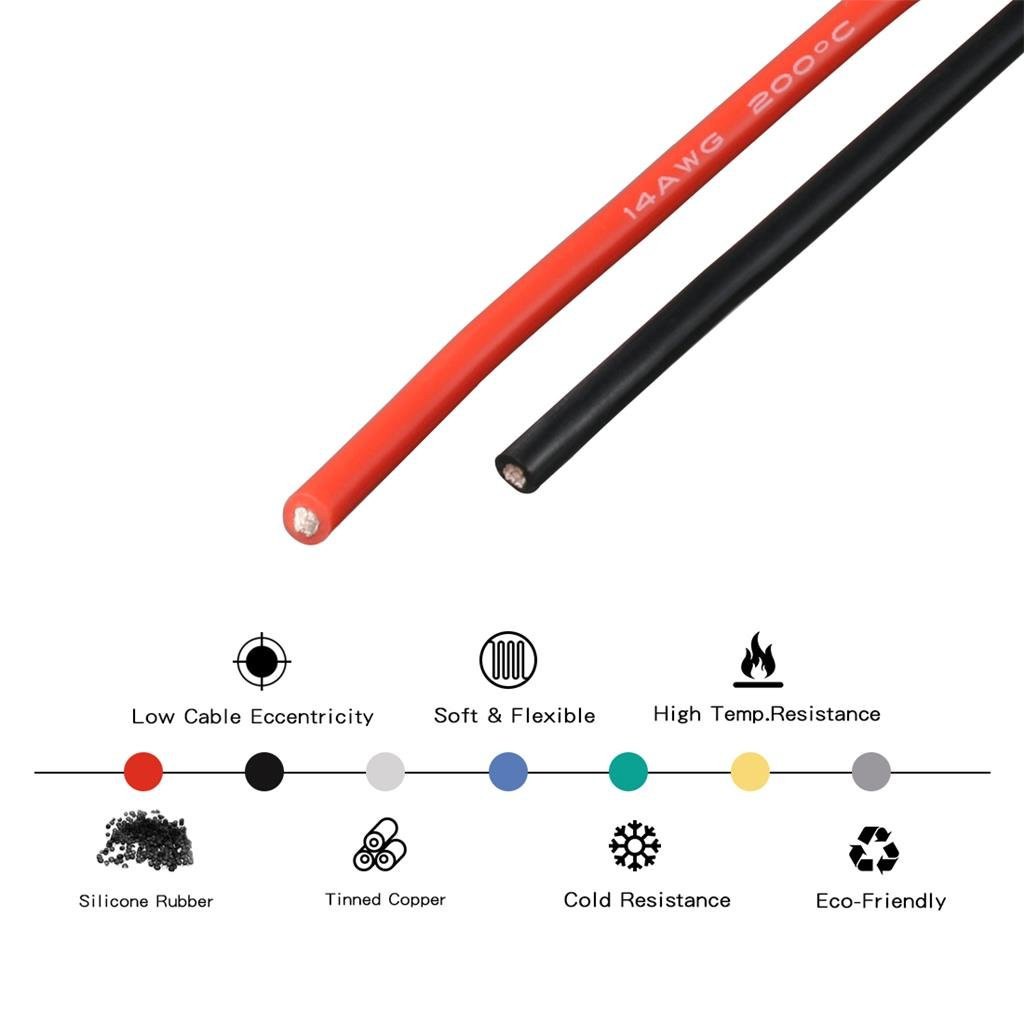 14 Gauge Silicone Wire Spool Red and Black Each 20Ft 2 Separate Wires Flexible 1