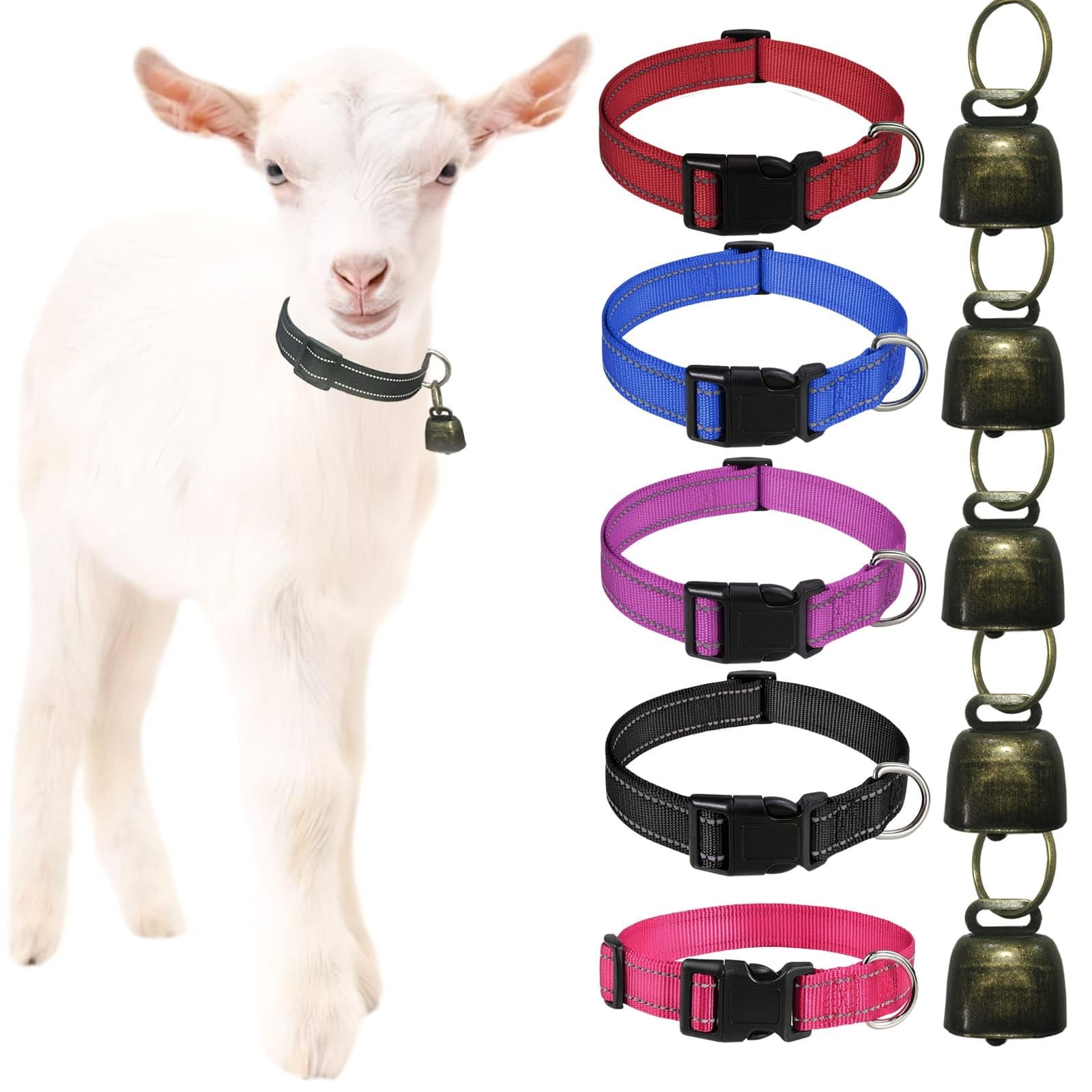 Pack Reflective Goat Collars with Adjustable Nylon and Copper Bells Size L