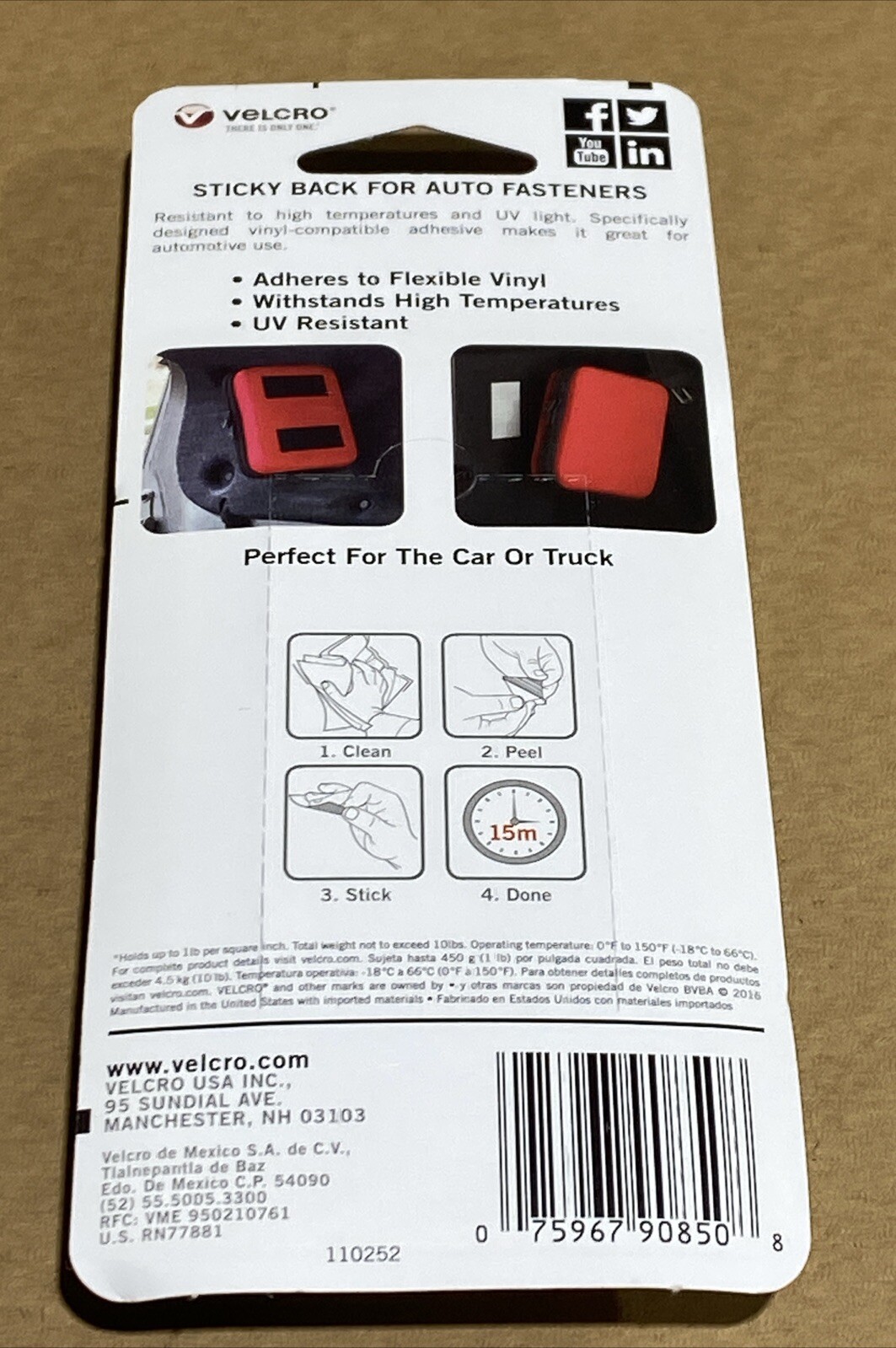 VELCRO Brand 3-1/2″ Adhesive Fastener Sticky Back For Auto Heavy-Duty Holds 10lb