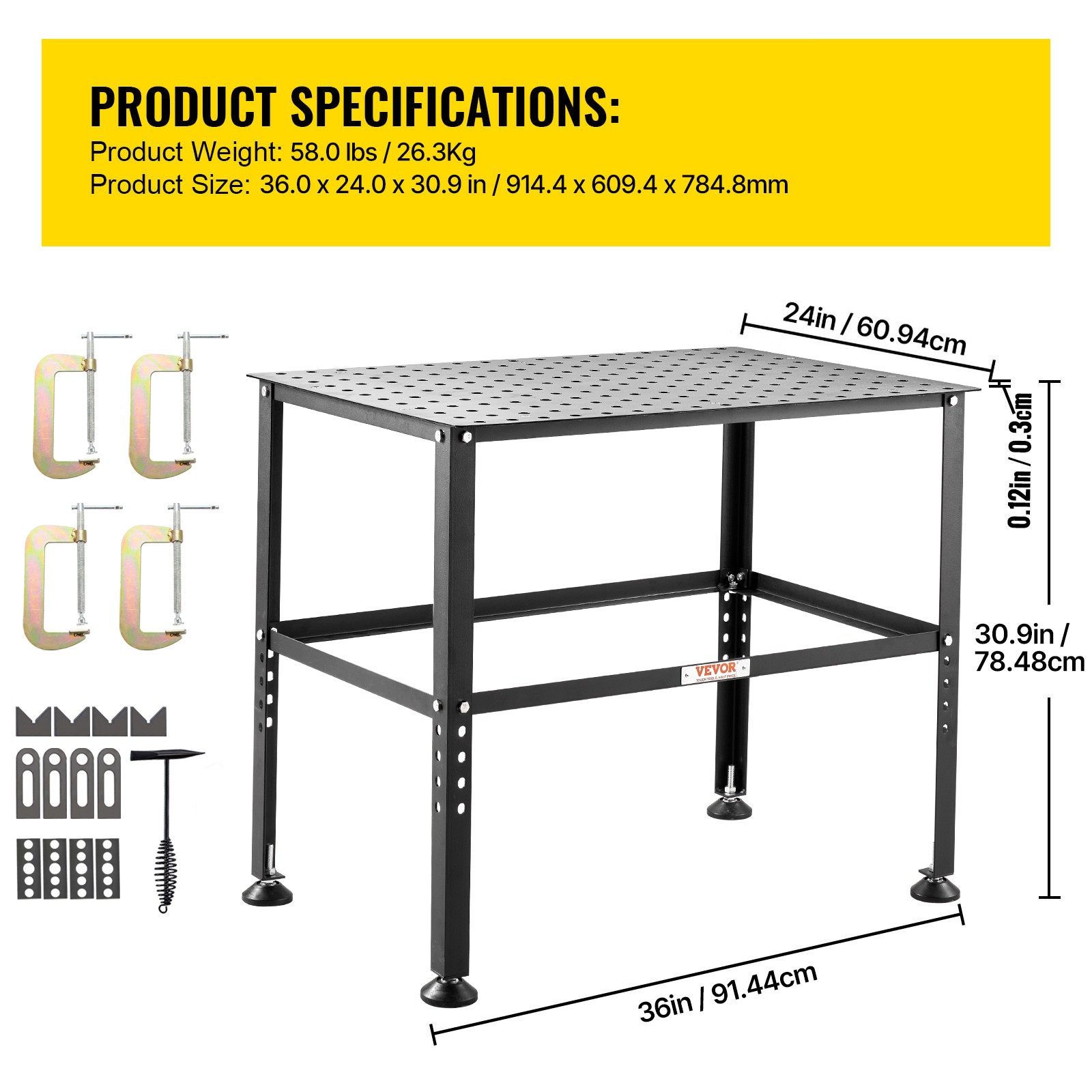 Welding Table 36″x24″ 800LBS Welding Workbench Table with Multiple Fixture Holes