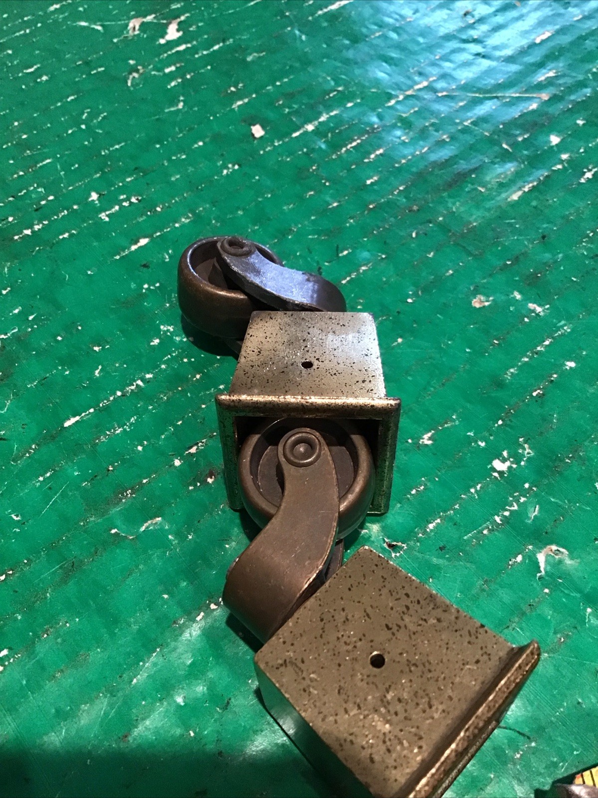 (2) Vintage Swivel Brass 1″ Square Tapered Cup Caster w/ 1″ Wheel Furniture