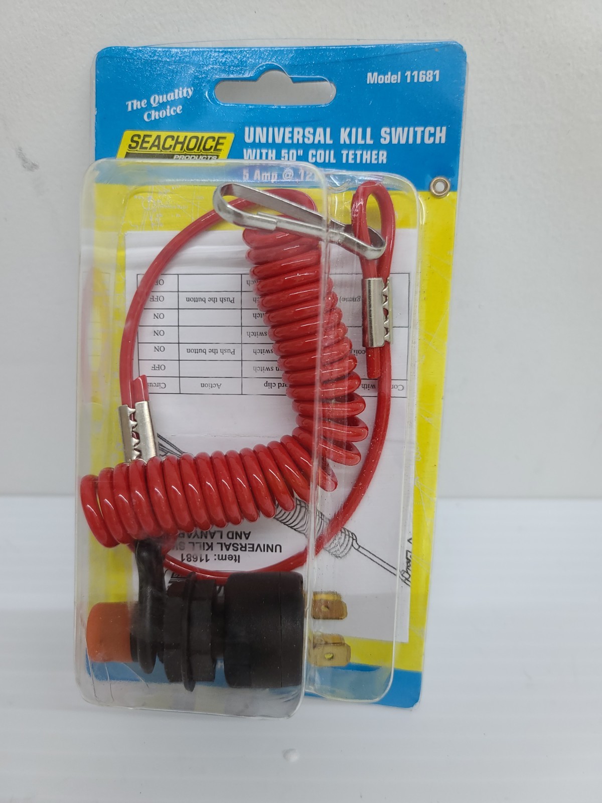 Seachoice Universal Boat Kill Switch Kit Red 50″ Lanyard Tether 5amp 12v 11681