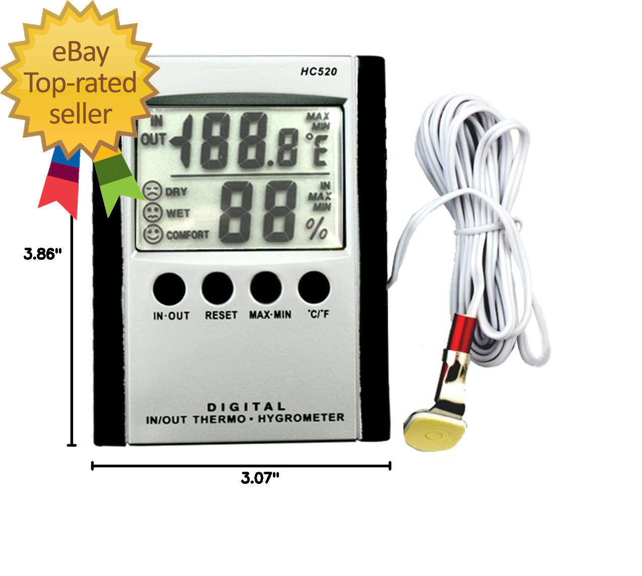 Digital Indoor Outdoor In/Out Wall Mount Monitor Sensor LCD Temperature