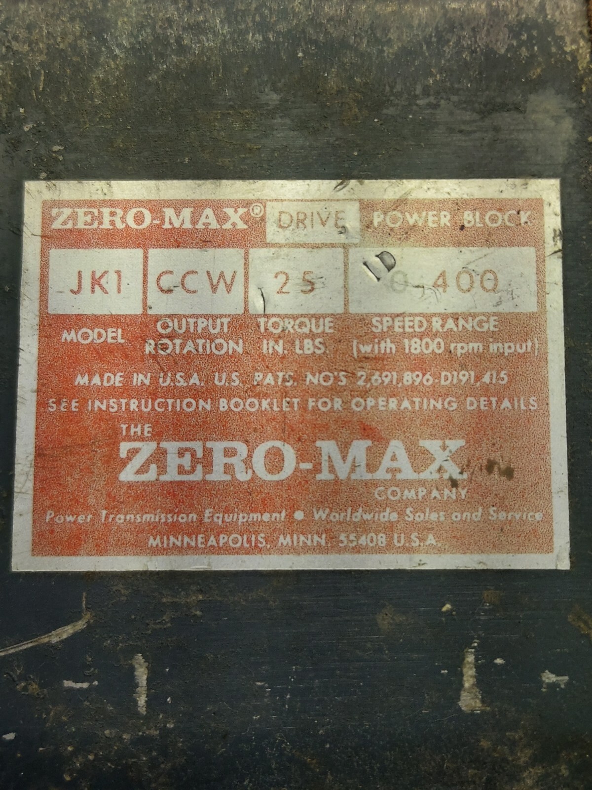 Zero-Max JK1 CCW Vari Speed Drive Control 25 In-Lbs 0-400 Speed *READ DESCRIPTIO
