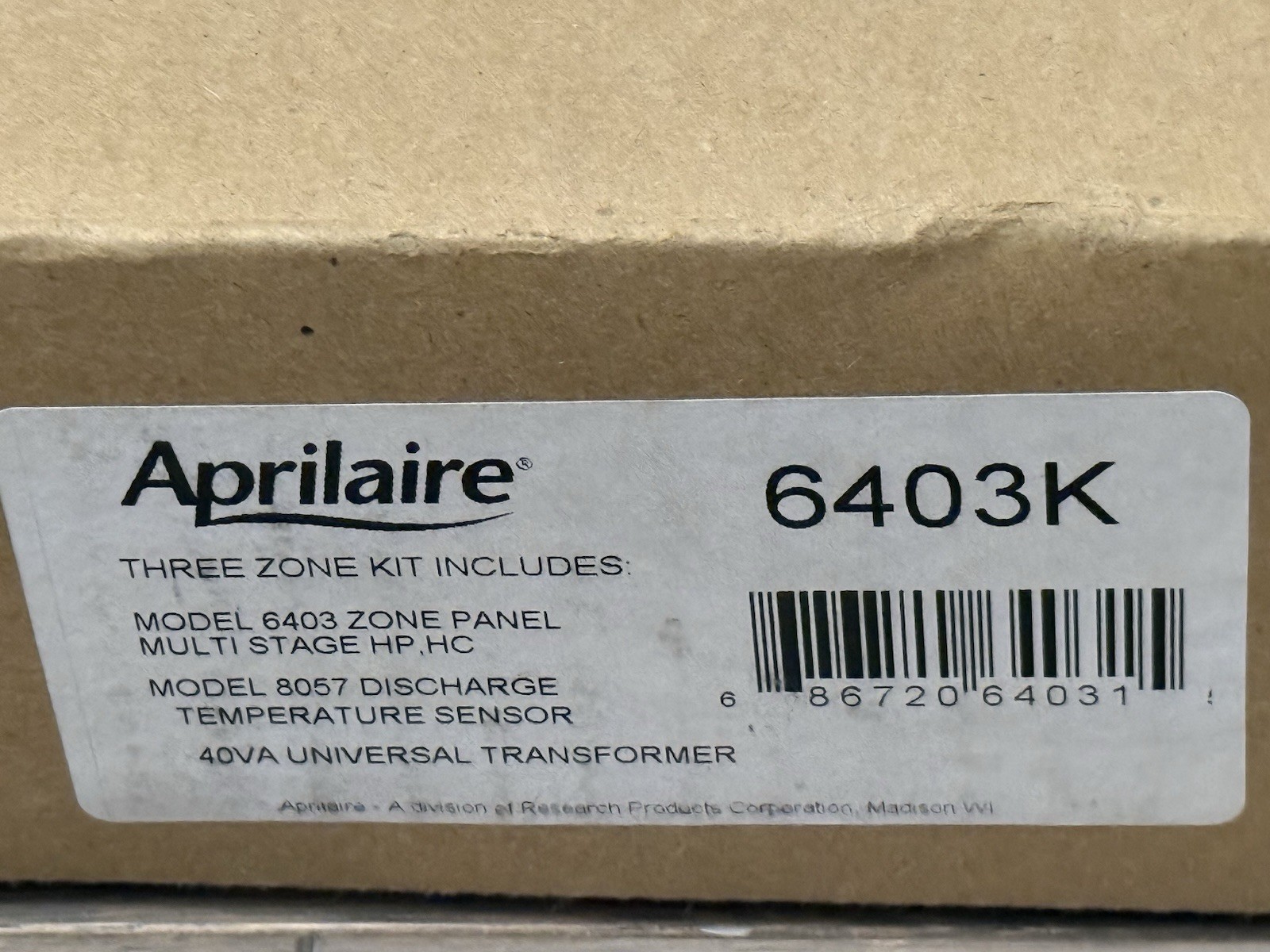 Aprilaire 6403K M-Stage 3-Zone Control Panel Kit DAT Sensor 24V 40VA Transformer