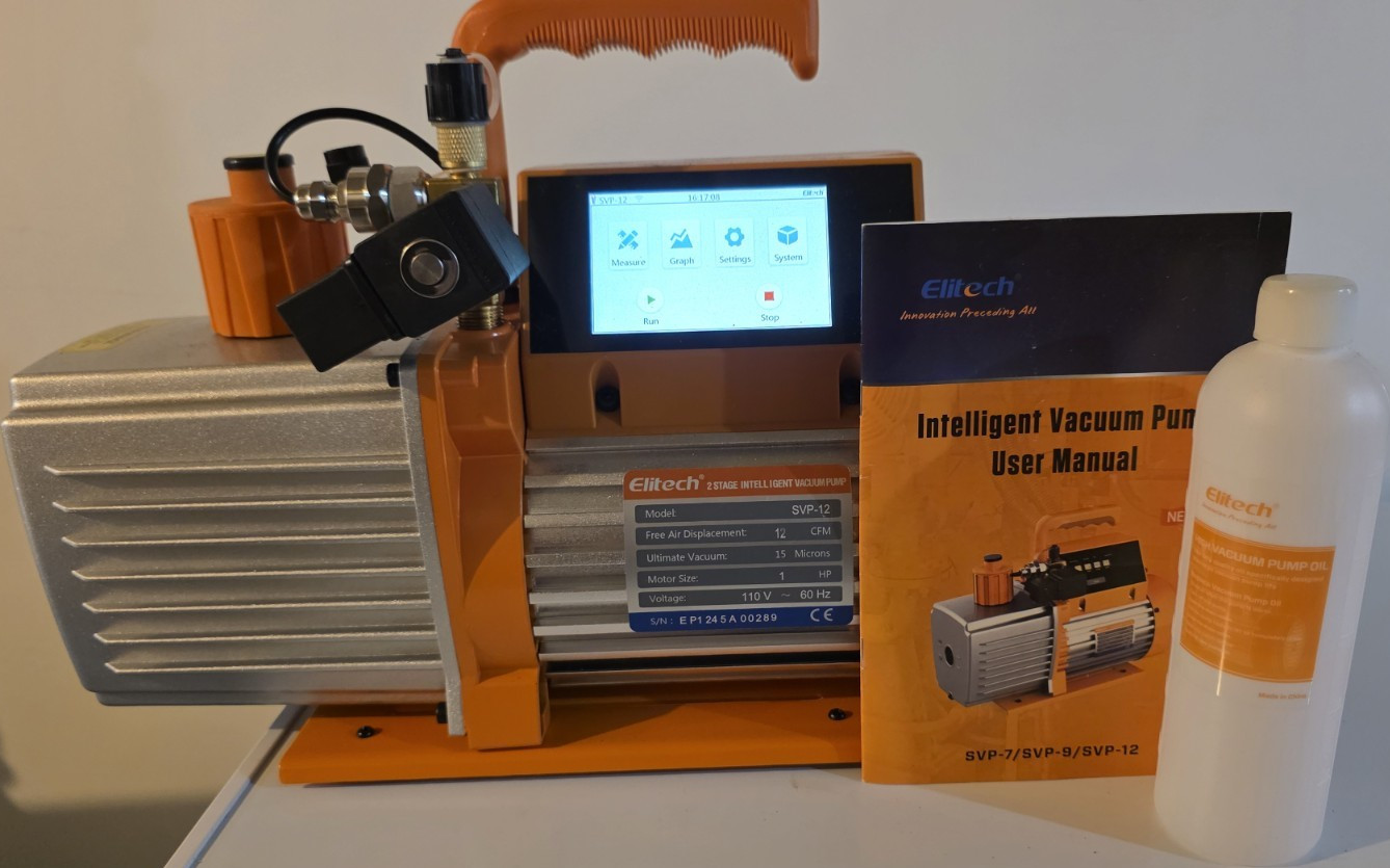 Elitech SVP-12 2-Stage Intelligent Vacuum Pump 12 CFM 1HP 110V 15 Microns