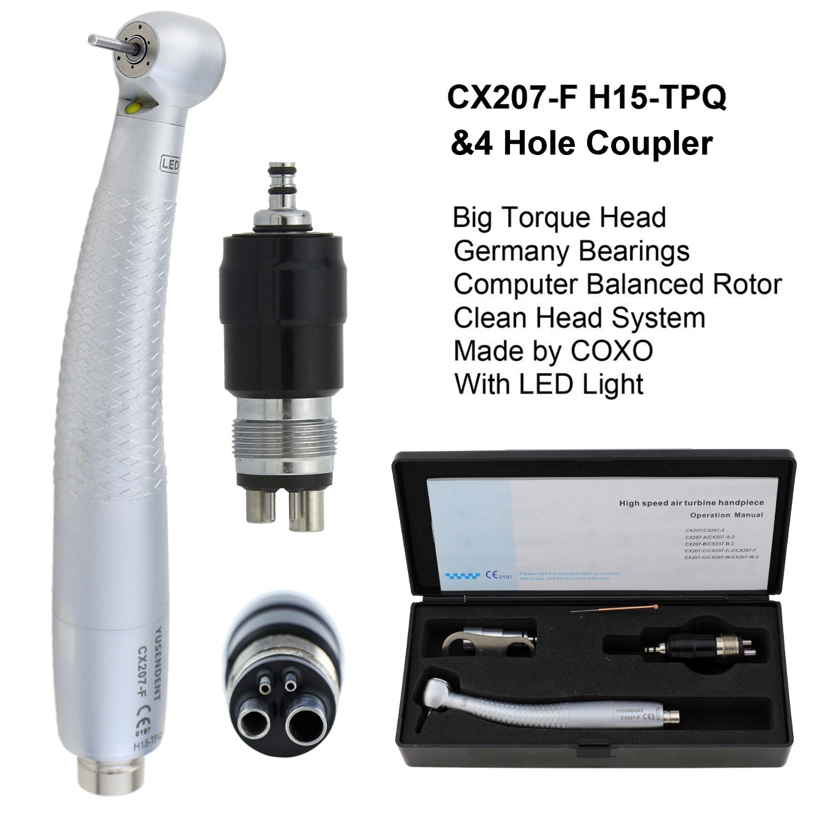 COXO Dental E Generator LED Handpiece High Speed Self Power Turbine 2/4 Hole NSK