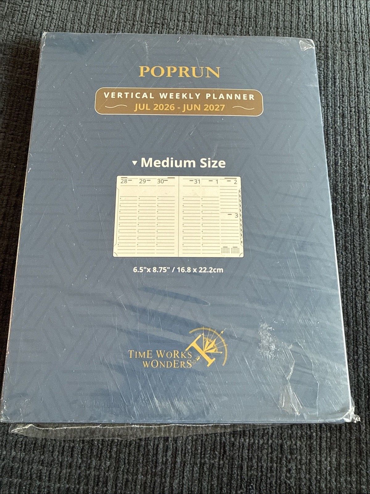 Poprun Vertical Weekly Planner 2026-2027 Medium Black Leather