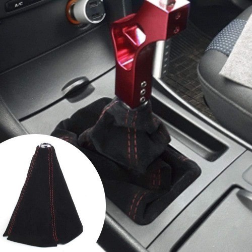 Suede Leather Shift Boot with Red Stitch Manual or Auto Gear Shifter Cover Red
