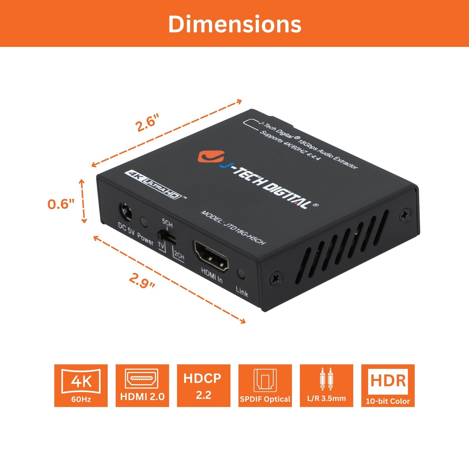 J-Tech Digital 4K 60HZ HDMI Audio Extractor Converter SPDIF + 3.5MM Output Su…