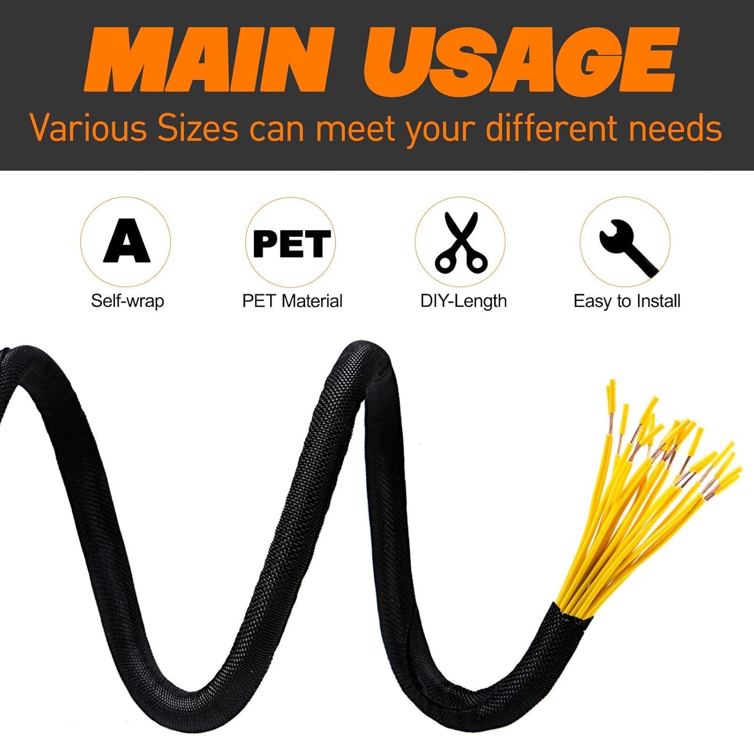 Car High Temperature Braided Wire Loom Black Split-Sleeve Heat Resistant Cover