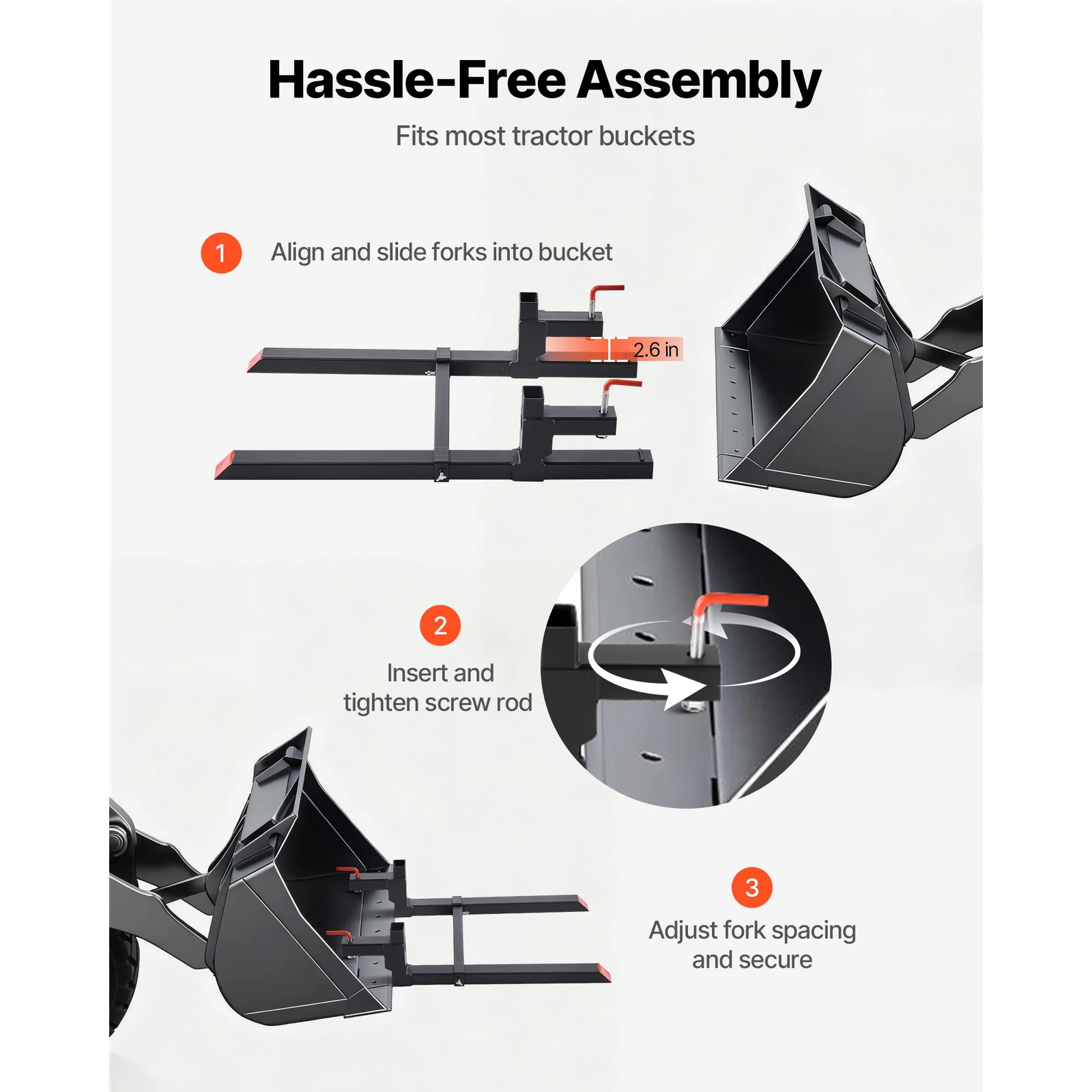 Black Bucket Fork Attachments Fit Tractors, Loaders & Skid Steers