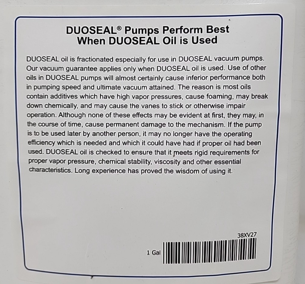Welch 1407K-15 DuoSeal Vacuum Pump Oil 1 Gal 38xv27